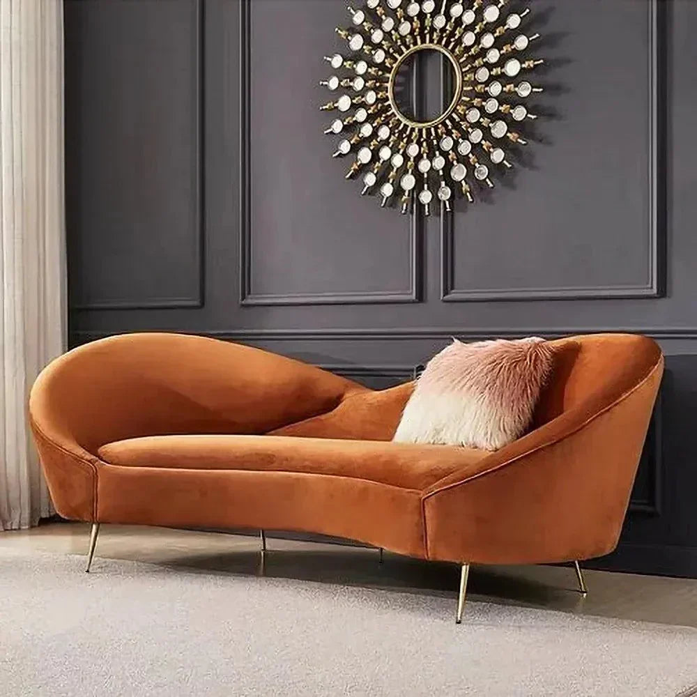 Hana Luxury Modern Velvet Upholstered Curved Sofa 3 Seater