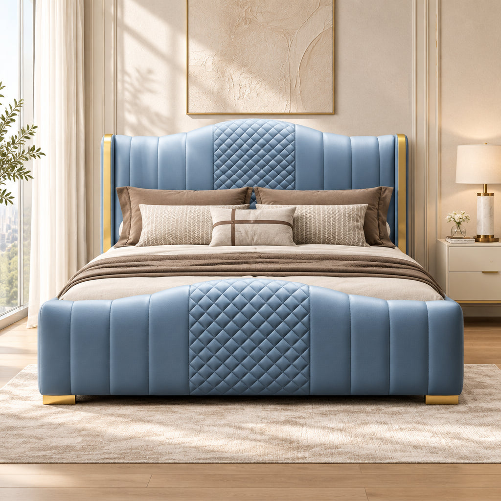 Mario Luxury Upholstered Bed in Leatherette | Modern Luxury Bed - Luxe Maple