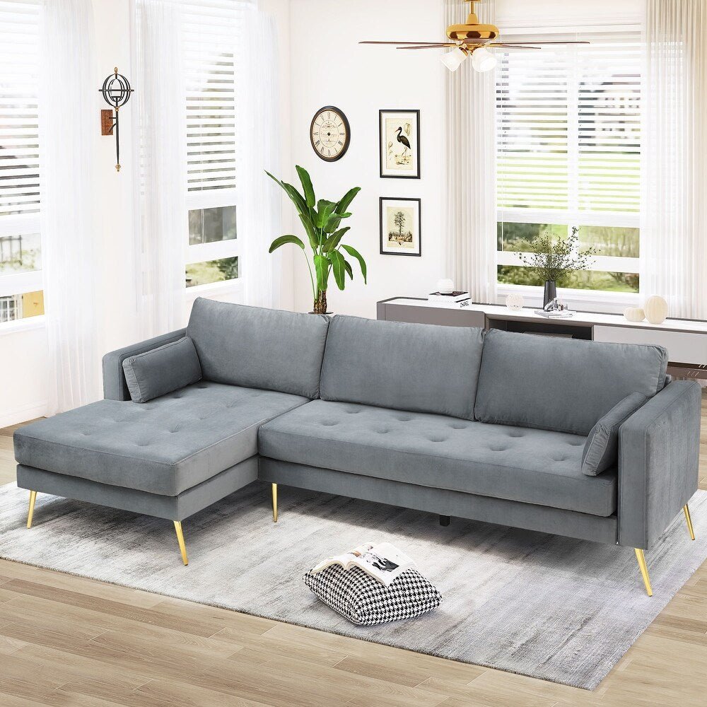 Volly High Back Couch Mid-century Suede SS Legs Chaise Sofa Grey