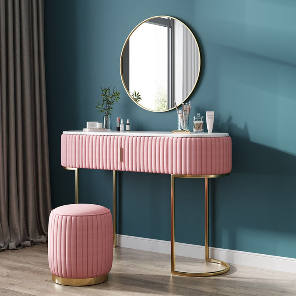 Nexa Dressing Table With Ottoman In Stainless Steel - Gold Pink