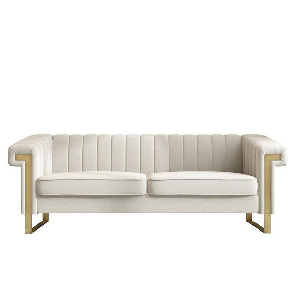 Glam Sofa Set in Beige With Golden SS Frame - Luxe Maple