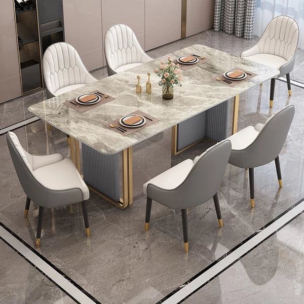 Volvo Luxury 6 Seater Dining Table in Golden Stainless Steel - Luxe Maple