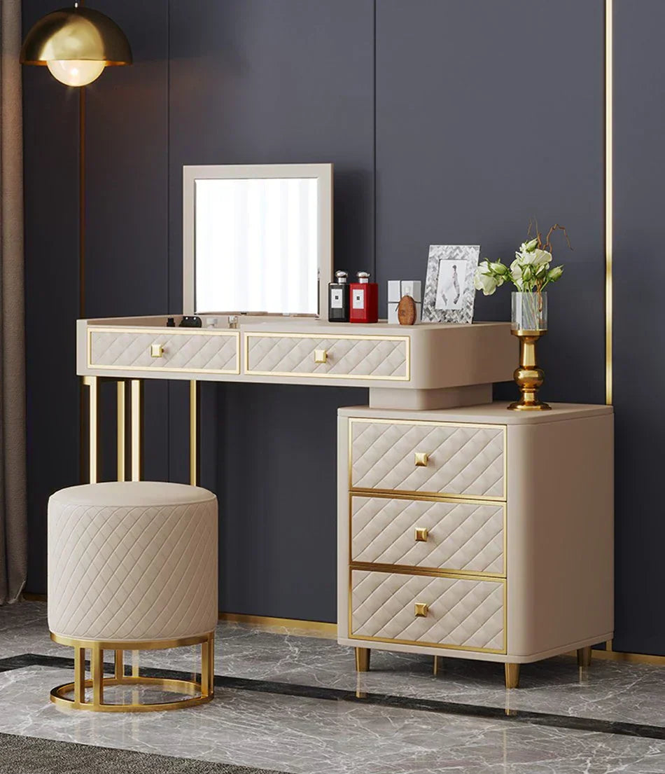 Oscar Dressing Table With Ottoman In Stainless Steel - Gold Beige