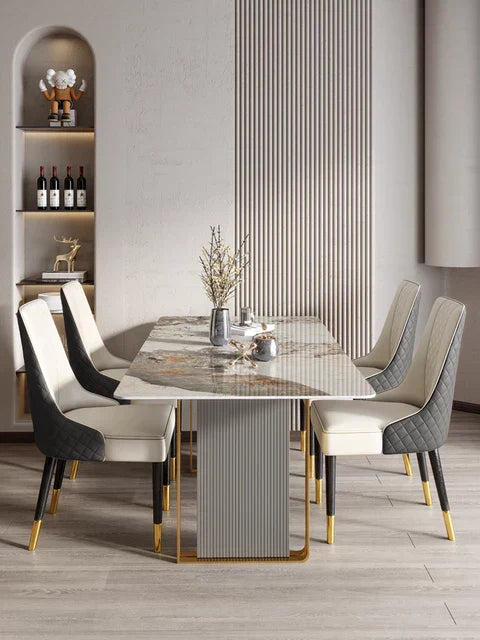 Volvo Luxury 6 Seater Dining Table in Golden Stainless Steel - Luxe Maple
