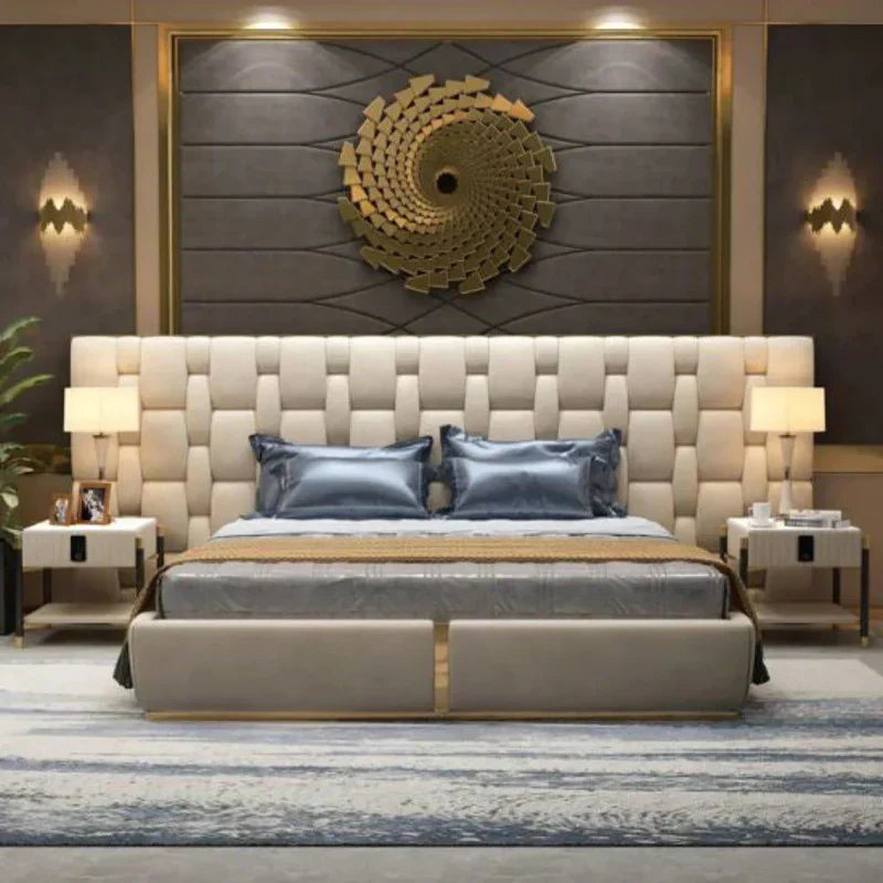 Casper Premium Upholstered Bed With Side Tables in Suede King Pro