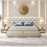Casper Premium Upholstered Bed With Side Tables in Suede - Luxe Maple