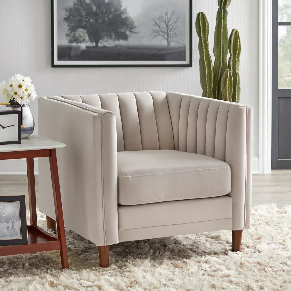 Boombox Luxury Straight Line Sofa Set in Suede 1 Seater Beige