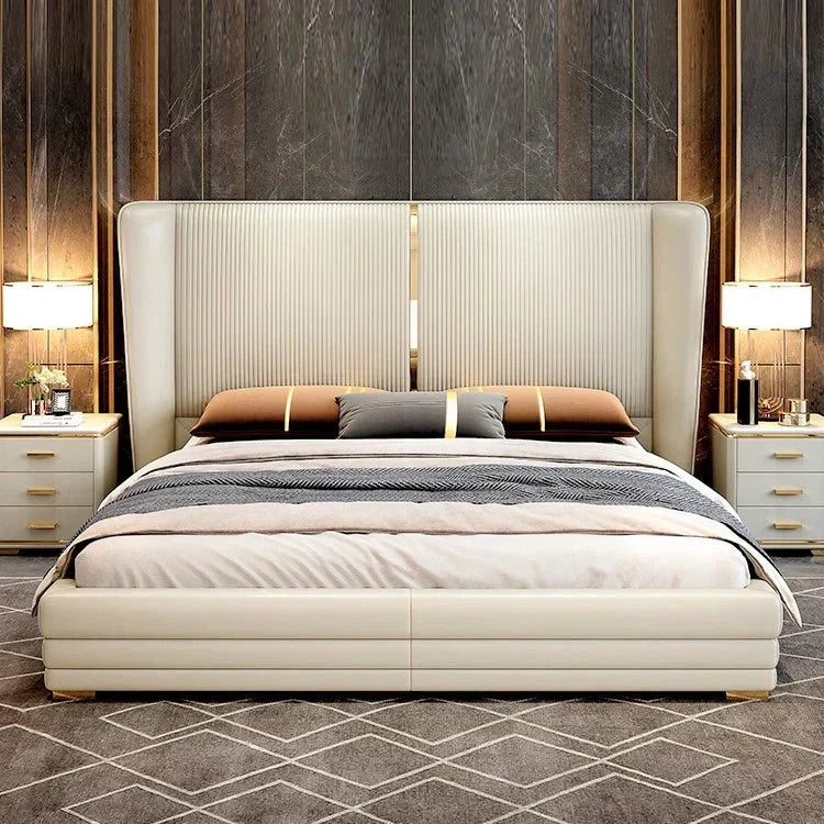 Vitara Luxury Upholstered Bed in Leatherette Beige