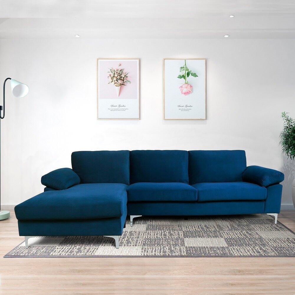 Inox Modern Suede Sectional Sofa Blue