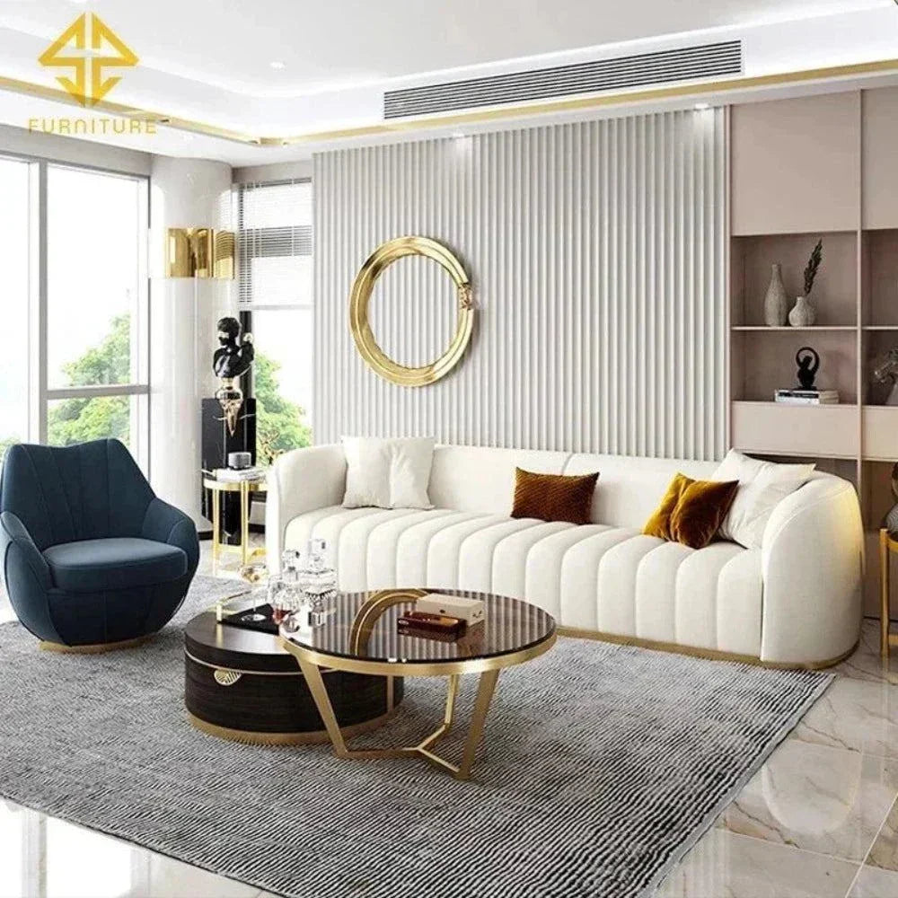 Western Luxury Modern Suede Sofa Set in Off White