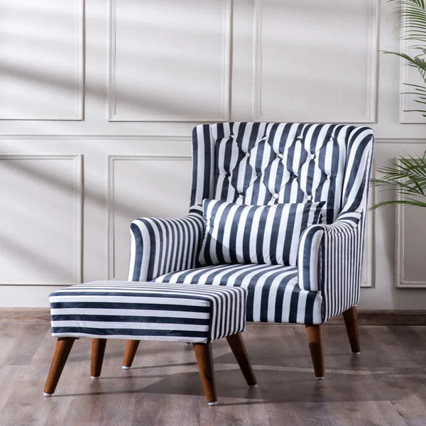 Zebra Wingback Chair With Ottoman - Luxe Maple