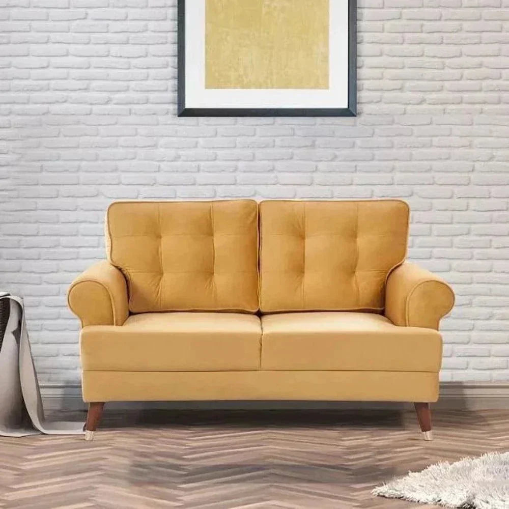 Mosco Straight Line Sofa Set In Suede 2 Seater Yellow
