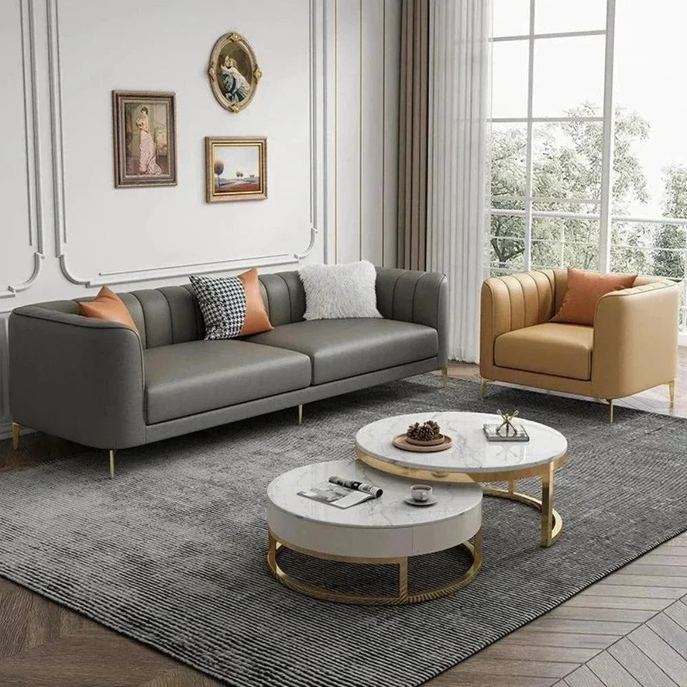 Flex Luxury Straight Line Sofa Set in Leatherette Dark Grey