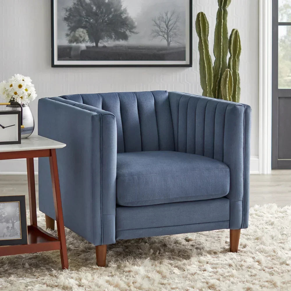 Boombox Luxury Straight Line Sofa Set in Suede 1 Seater Blue
