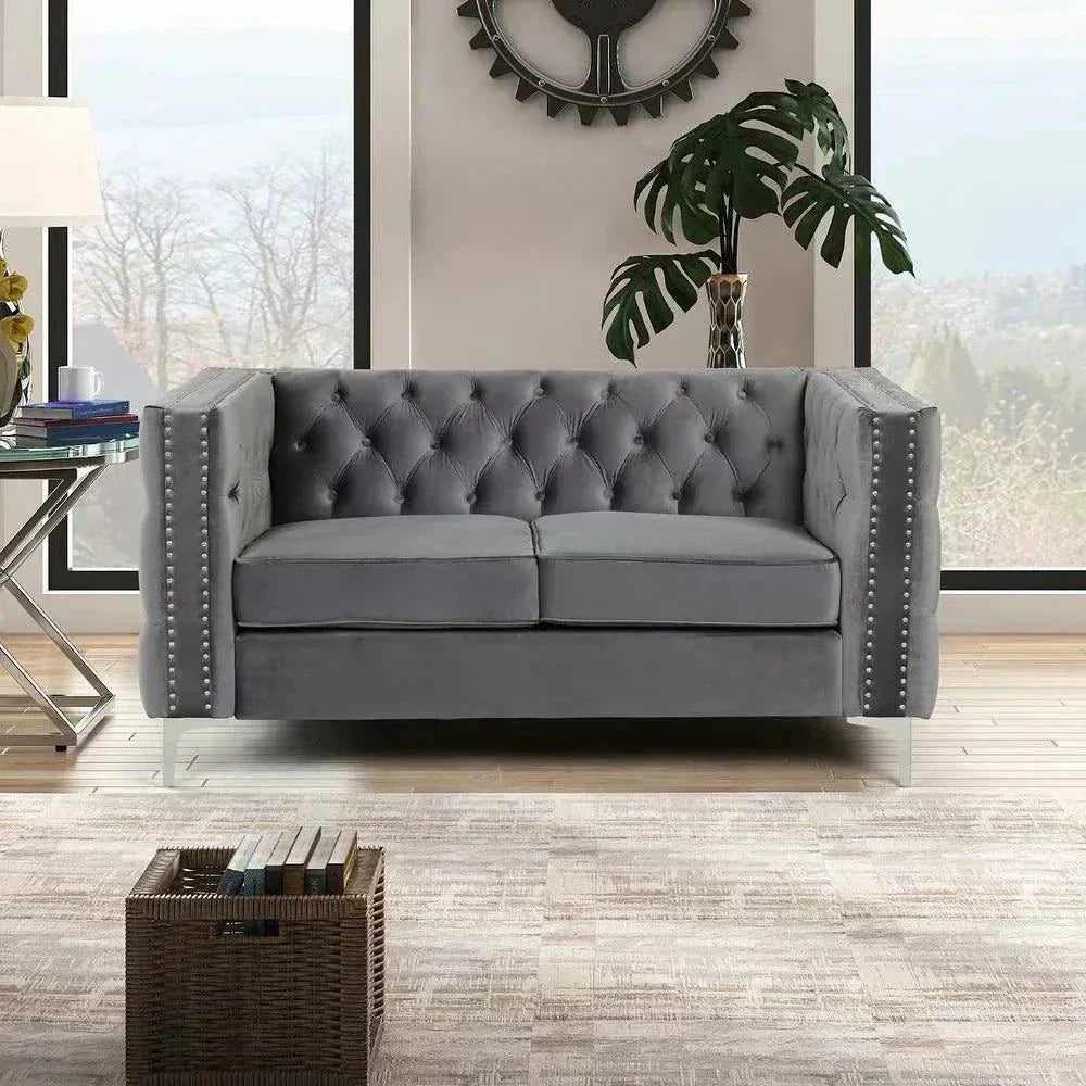 Livup Chesterfield Sofa Set 2 Seater Grey