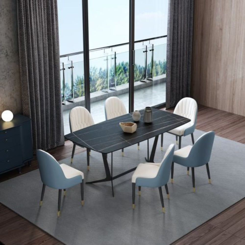 Lexus Luxury 6 Seater Dining Table in Blue Black Marble