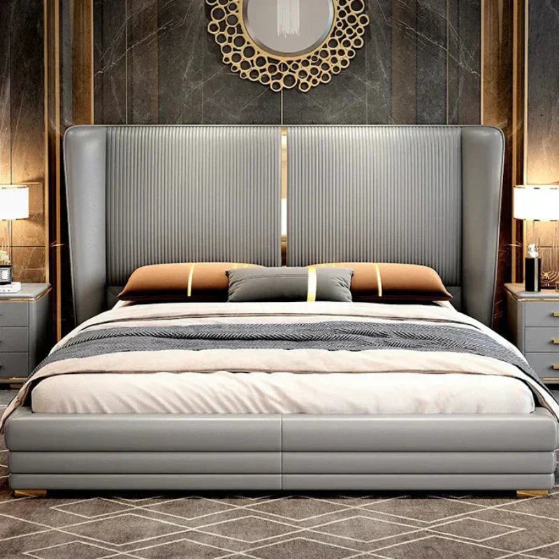 Vitara Luxury Upholstered Bed in Leatherette Grey