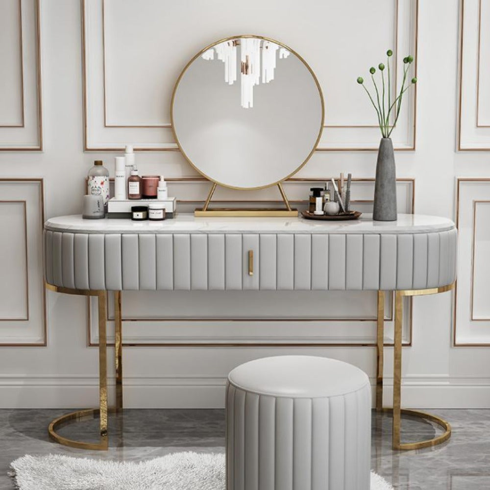 Nexa Dressing Table With Ottoman In Stainless Steel - Gold Grey