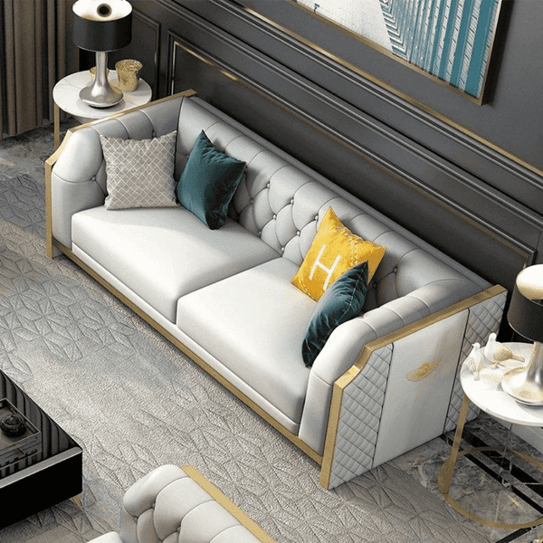 Bentley Luxury Chesterfield Sofa Set In Off White - Luxe Maple