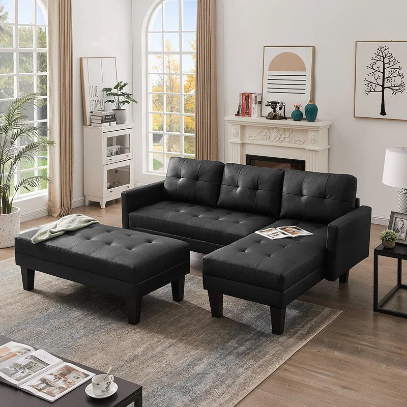 Practo Modern Suede Sofa Set in Suede With Setty Black