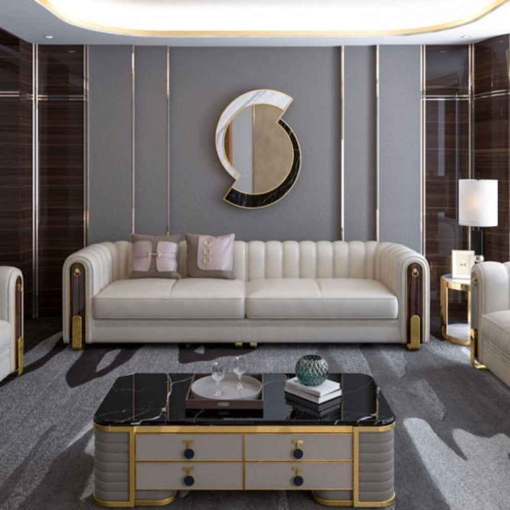 Nextra Premium Modern Sofa Set in Off White Leatherette