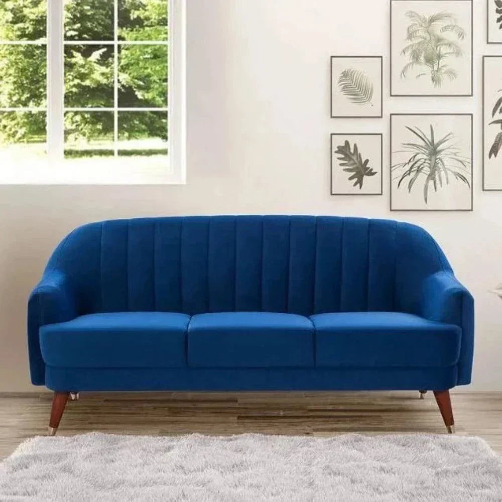 Kelly Straight Line Sofa Set in Suede Blue