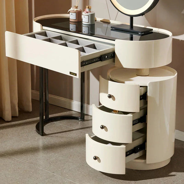 Worldmark Dressing Table With Ottoman In Stainless Steel - Gold - Luxe Maple
