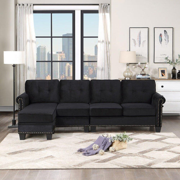 Delray Suede Sectional Sofa in Black - Luxe Maple