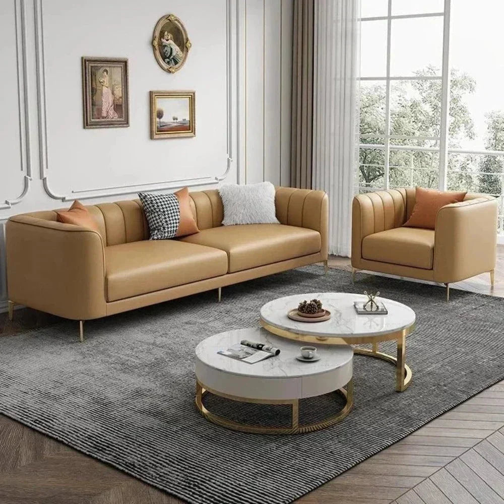 Flex Luxury Straight Line Sofa Set in Leatherette Orange