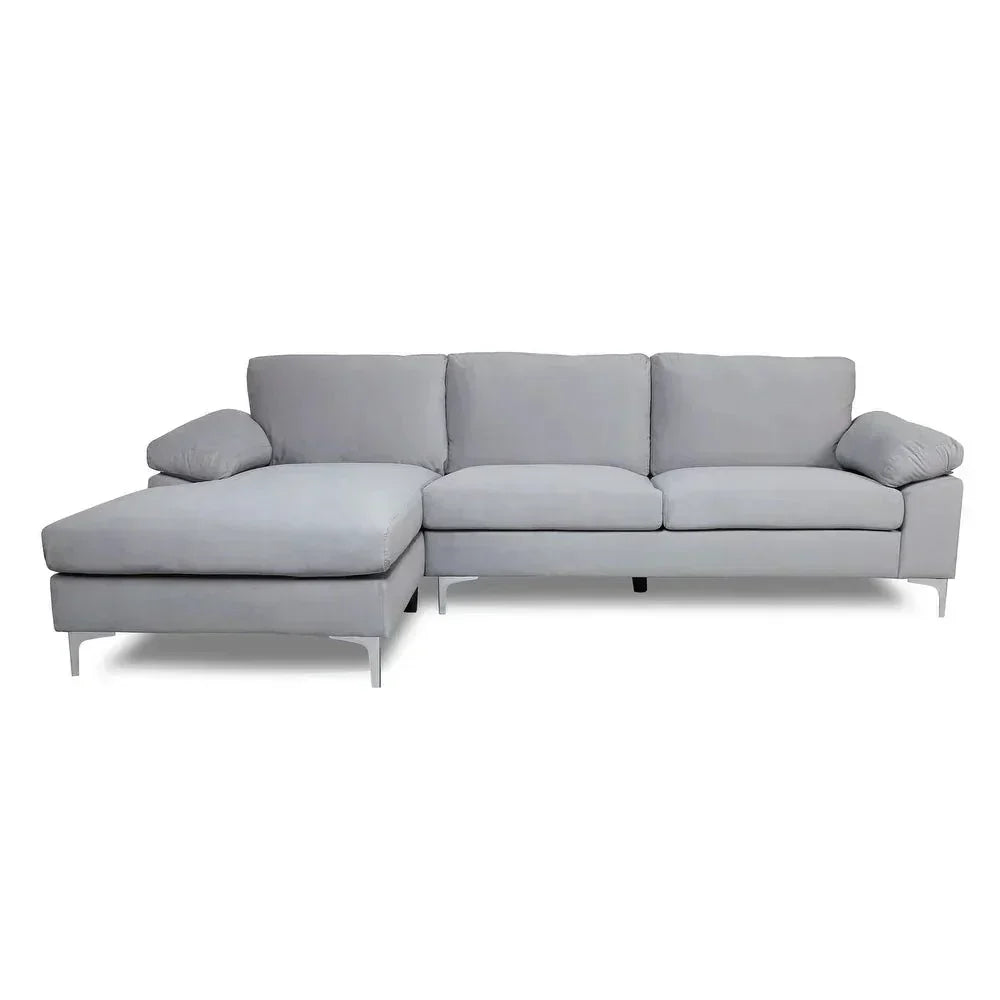 Inox Modern Suede Sectional Sofa Grey