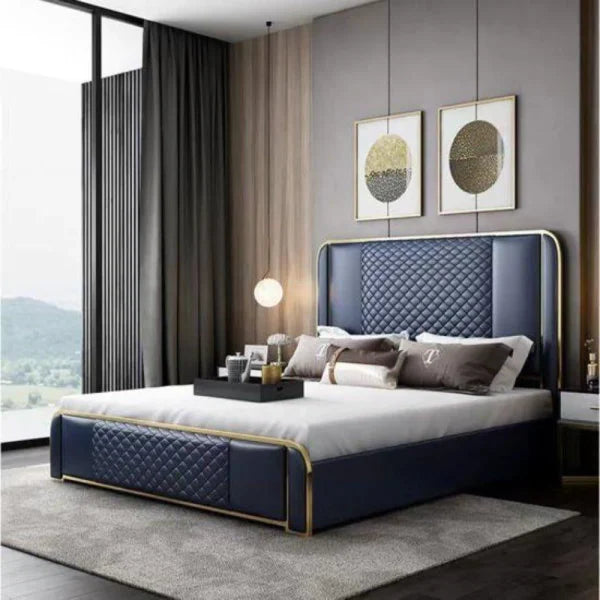 Matrix Luxury Upholstered Bed In Leatherette Blue