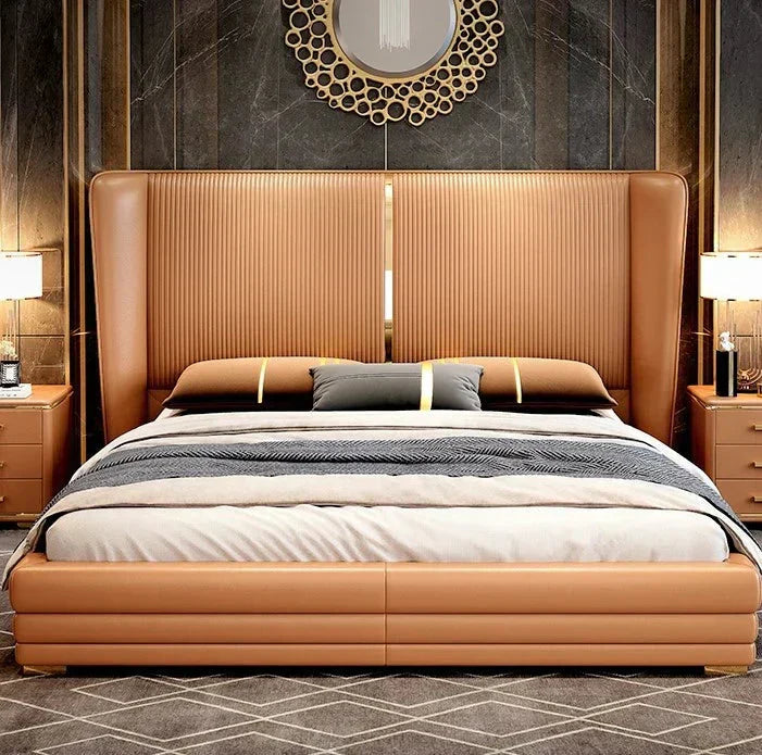 Vitara Luxury Upholstered Bed in Leatherette Tan