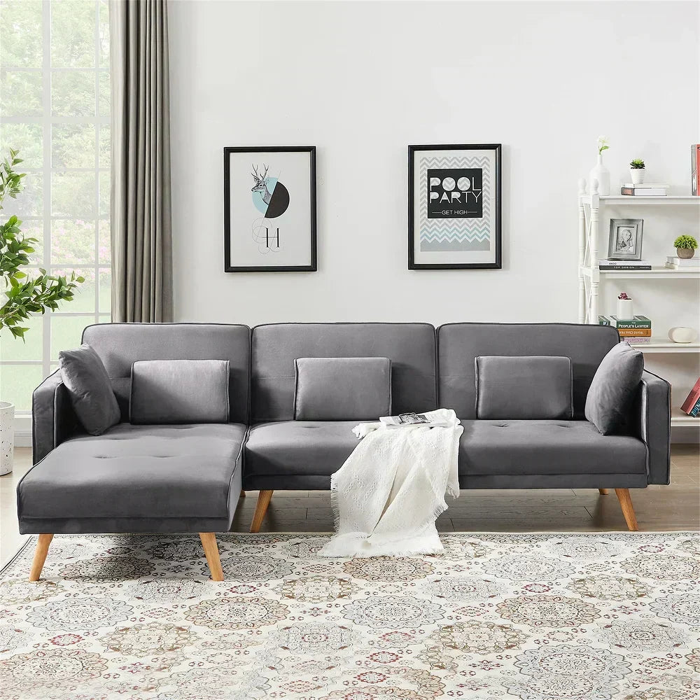 Umrao Upholstered Sectional Sofa In Grey Suede