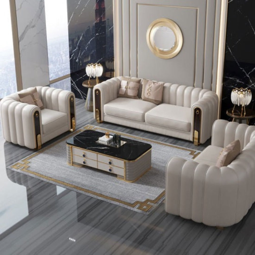 Nextra Premium Modern Sofa Set in Off White Leatherette 3+1+1 Seater
