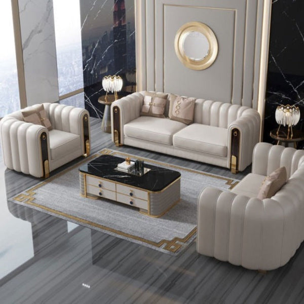 Nextra Premium Modern Sofa Set in Off White Leatherette