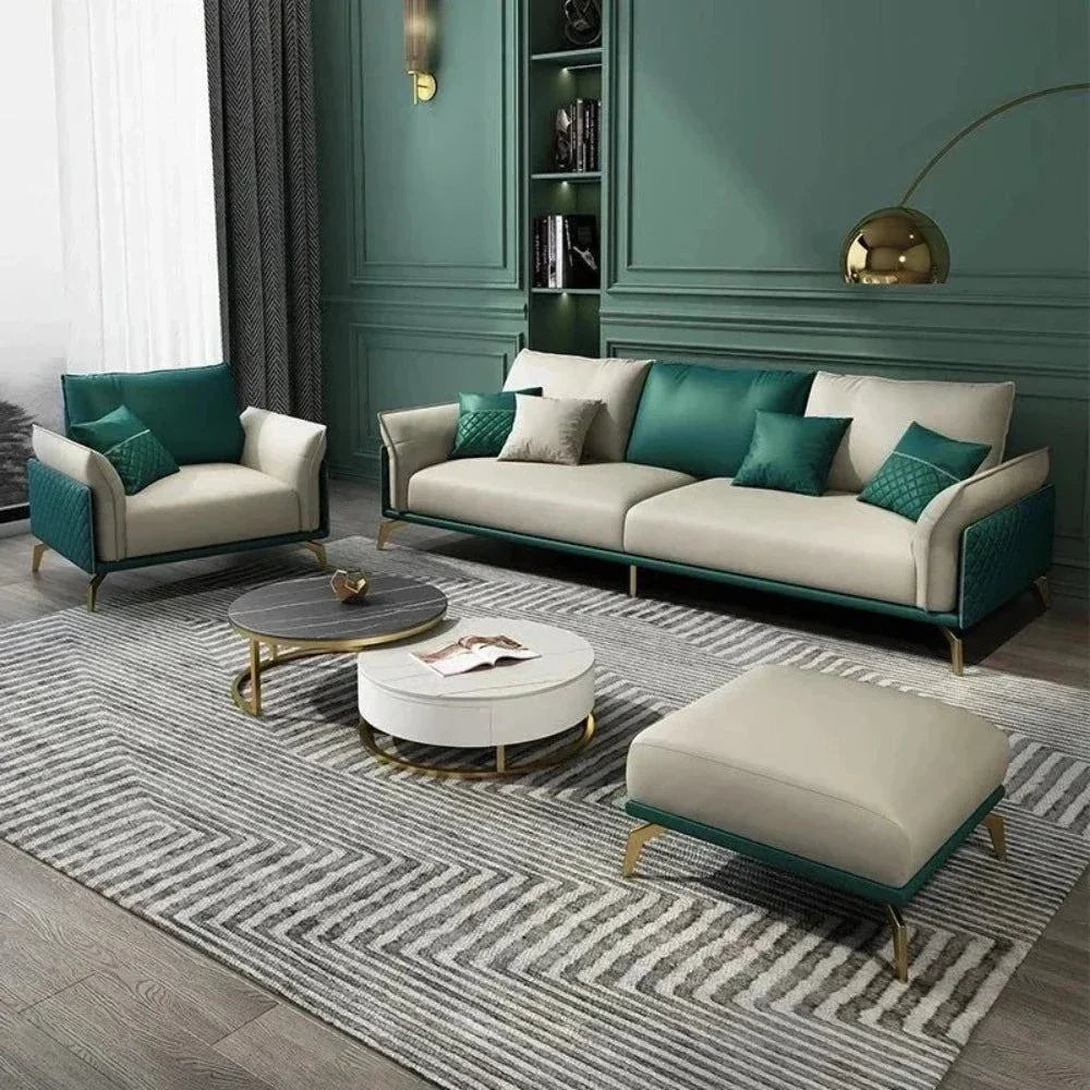 Mono Luxury Modern Sofa Sets In Leatherette Green