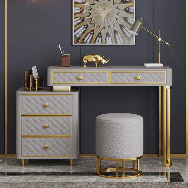 Oscar Dressing Table With Ottoman In Stainless Steel - Gold