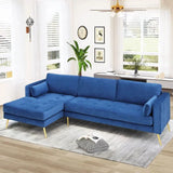 Volly High Back Couch Mid-century Suede SS Legs Chaise Sofa Blue