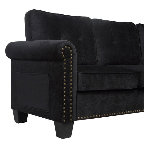 Delray Suede Sectional Sofa in Black - Luxe Maple