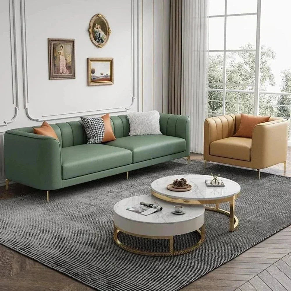 Flex Luxury Straight Line Sofa Set in Leatherette Green