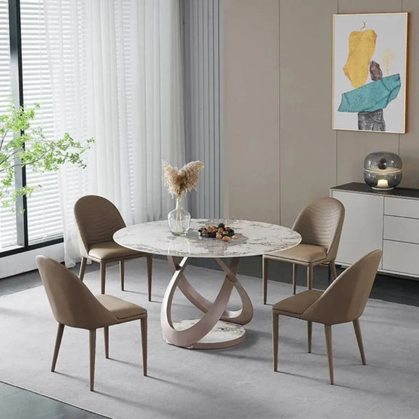 Pop-star Luxury 4 Seater Round Dining Table in Beige - Luxe Maple
