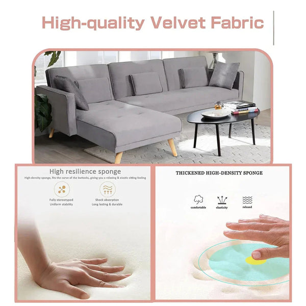 Umrao Upholstered Sectional Sofa In Grey Suede - Luxe Maple