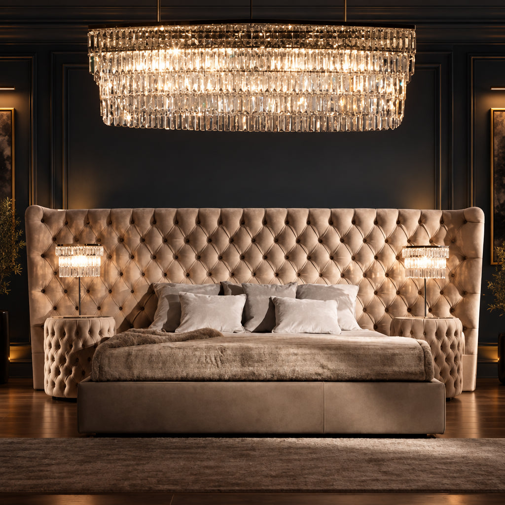 Quilt Nexa Premium Upholstered Bed With Side Tables in Suede - Luxe Maple