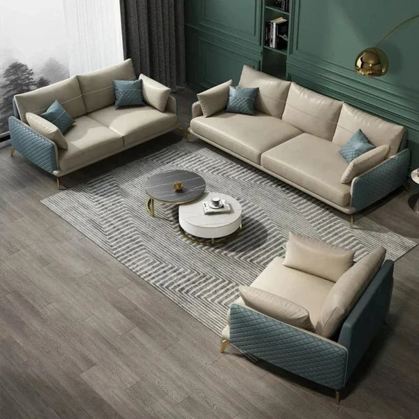 Mono Luxury Modern Suede Sofa Sets In Leatherette - Luxe Maple