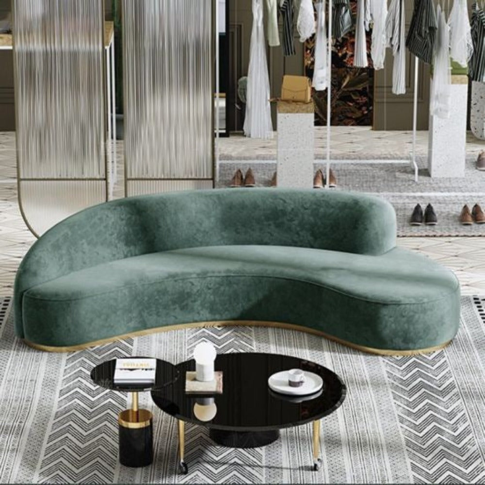 Pacific Luxury Modern Velvet Upholstered Curved Sofa Green