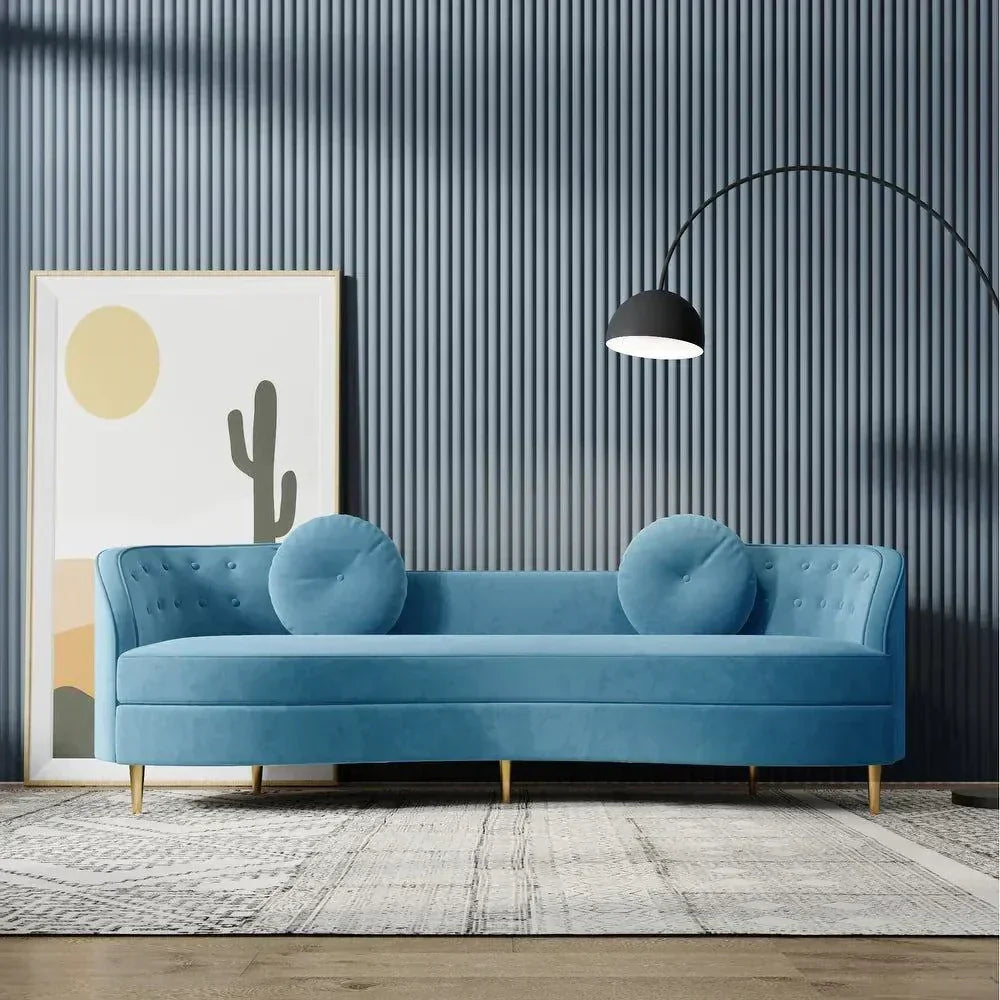 Perfecto Luxury Modern Suede Sofa Set Blue