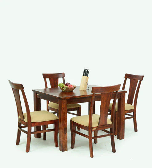 Umrao 4 Seater Dining Table in Honey Teak Color - Luxe Maple