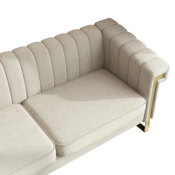 Glam Sofa Set in Beige With Golden SS Frame - Luxe Maple