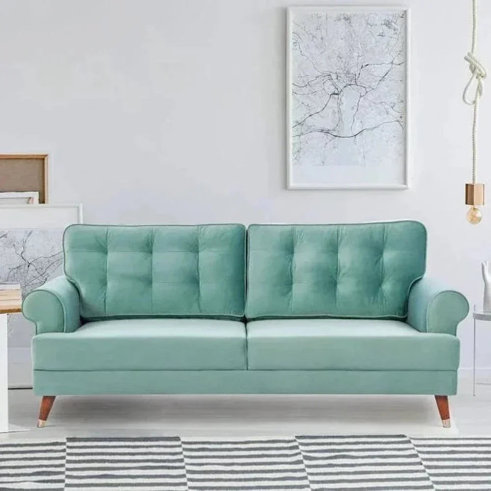 Mosco Straight Line Sofa Set In Suede Sky Blue