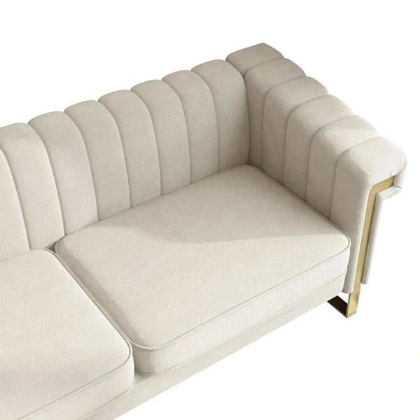 Glam Sofa Set in Beige With Golden SS Frame - Luxe Maple